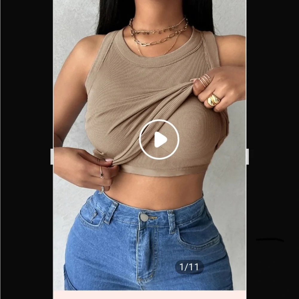 Classic Women's Tank Tops - White and Brown by Chicme - Picture 2 of 3